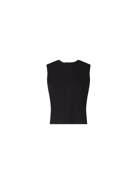 Designer Sleeveless Mixed-Media Knit Top - black