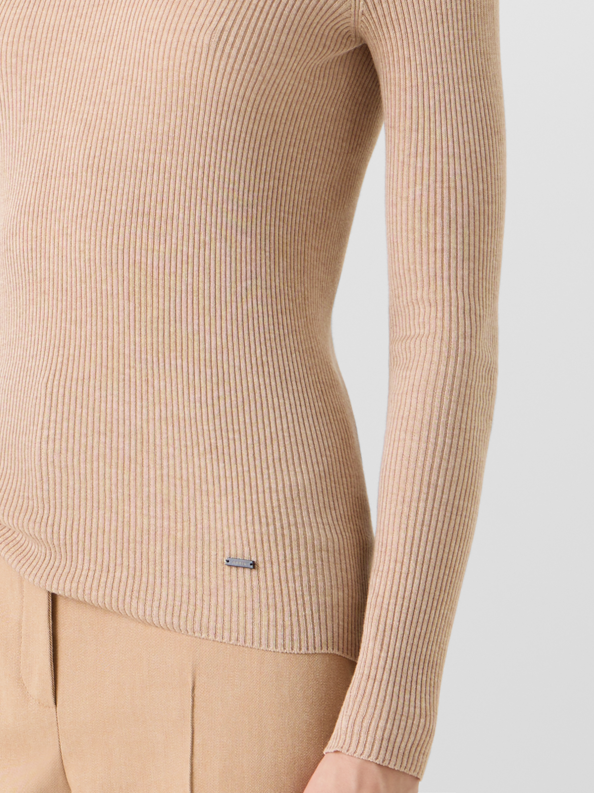 Designer Long-Sleeve Silk-Cotton Knit Sweater - beige #editorial