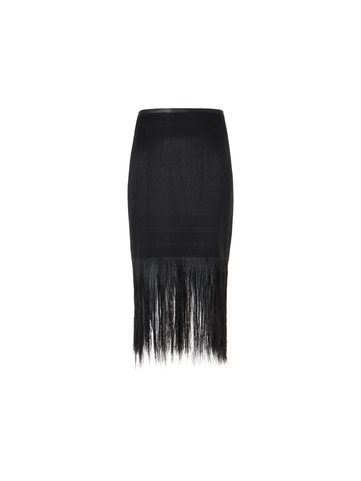 Designer Horsehair Pencil Skirt with Fringed Hem - black