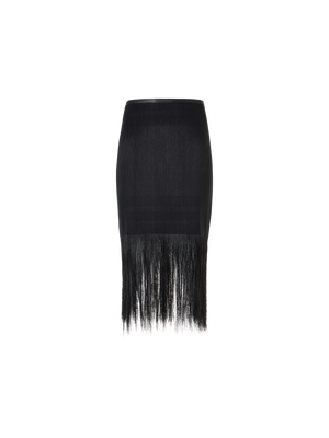 Designer Horsehair Pencil Skirt with Fringed Hem - black