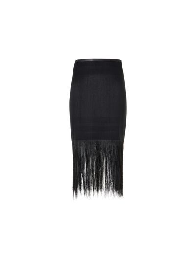 Designer Horsehair Pencil Skirt with Fringed Hem - black