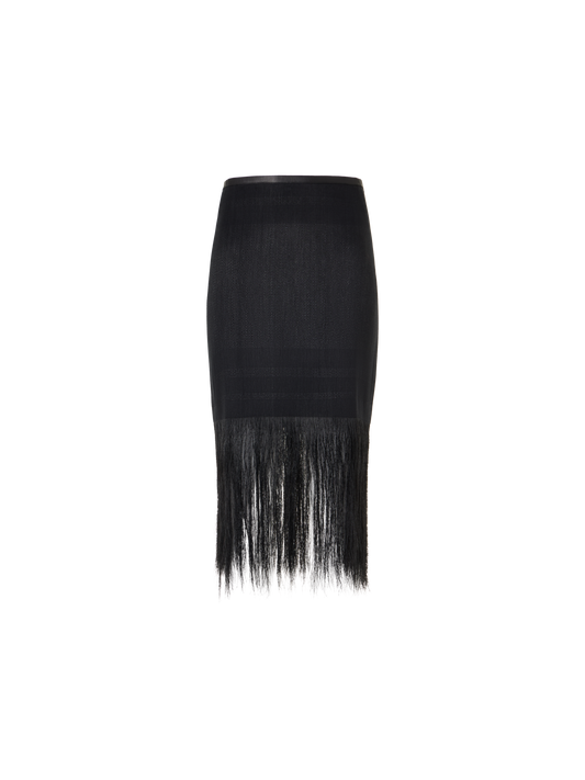 Designer Horsehair Pencil Skirt with Fringed Hem - black