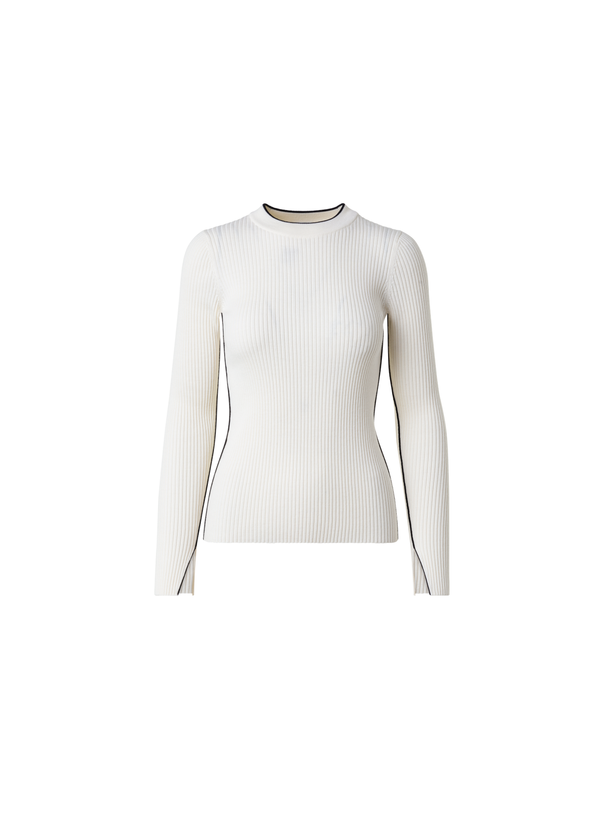 Designer Ribbed Merino Wool Sweater with Contrast Stripe - multicolor - ecru - white