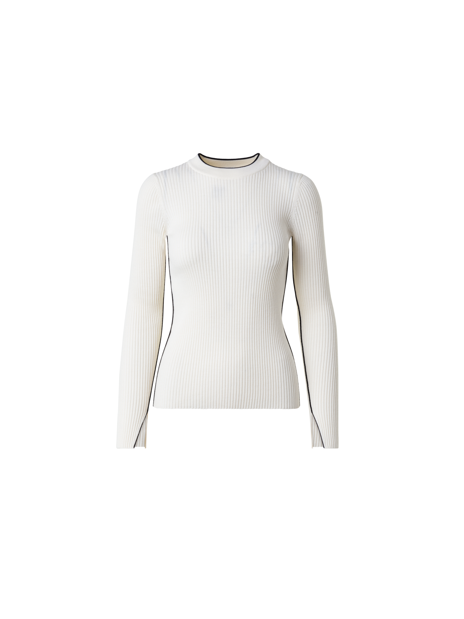Designer Ribbed Merino Wool Sweater with Contrast Stripe - multicolor - ecru - white