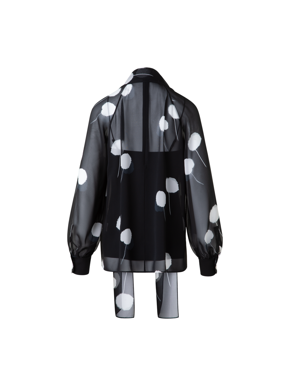 Designer Bow Tie Blouse in Silk with Dandelion Print  - black - multicolor