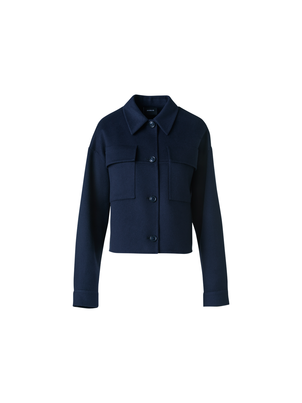 Designer Short Boxy Cashmere Double-Face Shirt Jacket - neutral - navy - blue