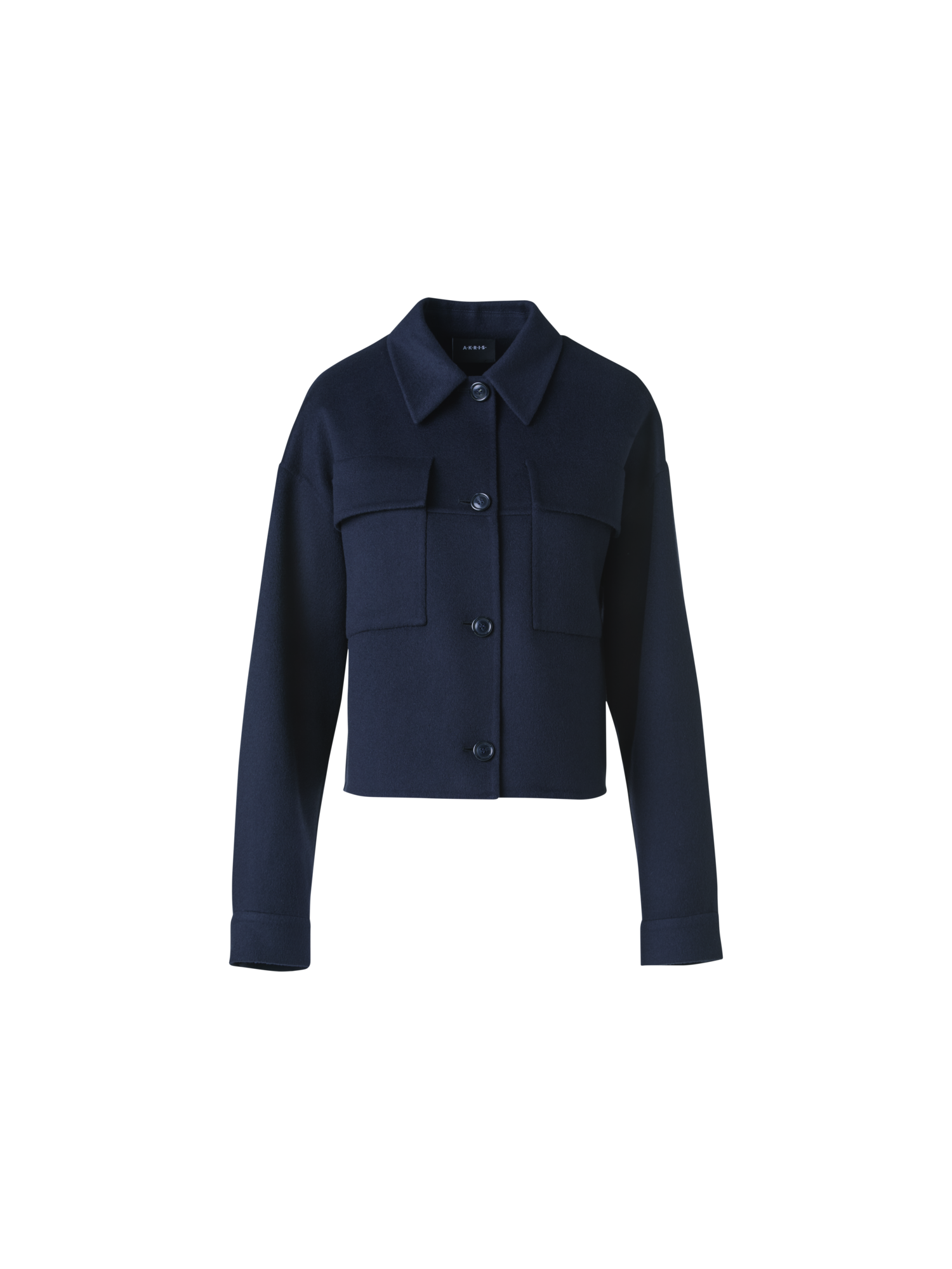 Designer Short Boxy Cashmere Double-Face Shirt Jacket - neutral - navy - blue
