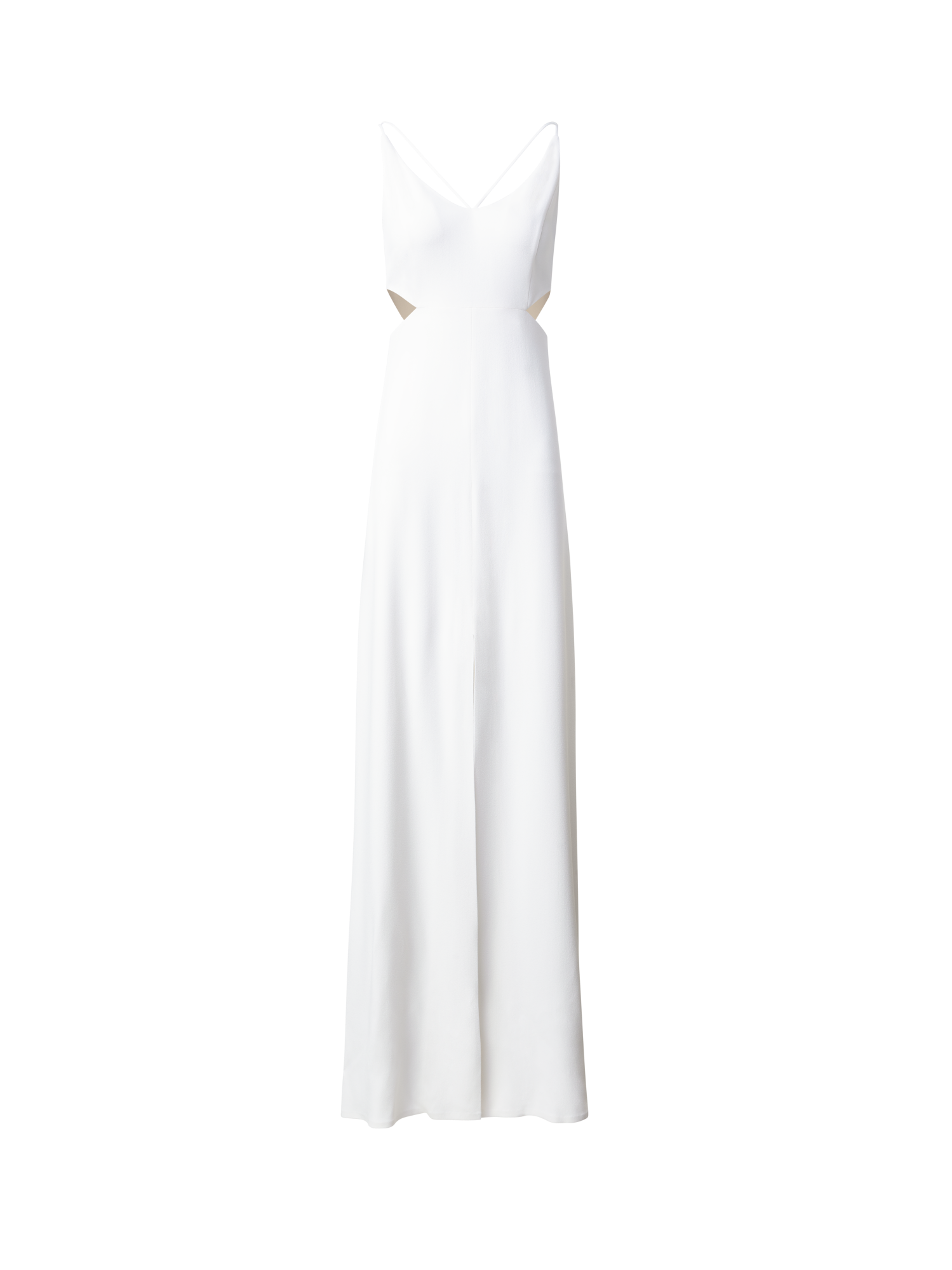Designer Long Evening Dress with Side Cut Outs - ecru - white