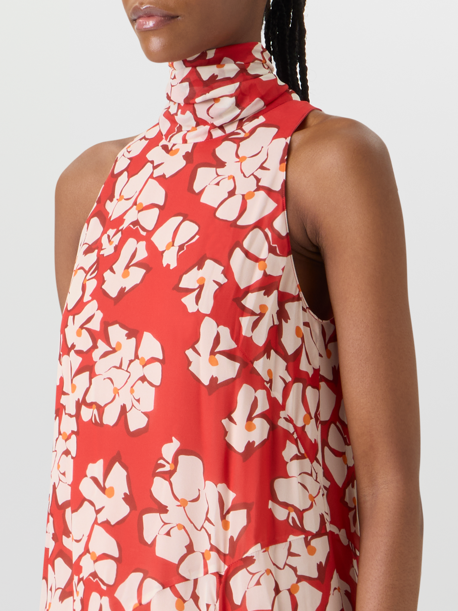 Designer Sleeveless Papercut Flower Midi Dress - red 