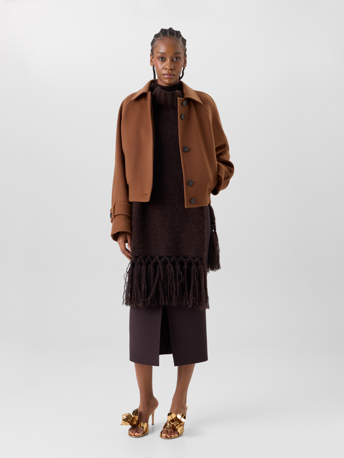 Designer Cashmere Double-Face Bomber Jacket - brown 