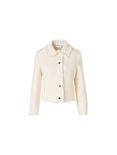 Designer Long-Sleeve Cotton-Blend Tweed Short Jacket - ecru