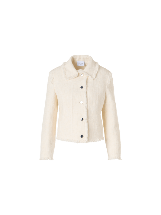 Designer Long-Sleeve Cotton-Blend Tweed Short Jacket - ecru