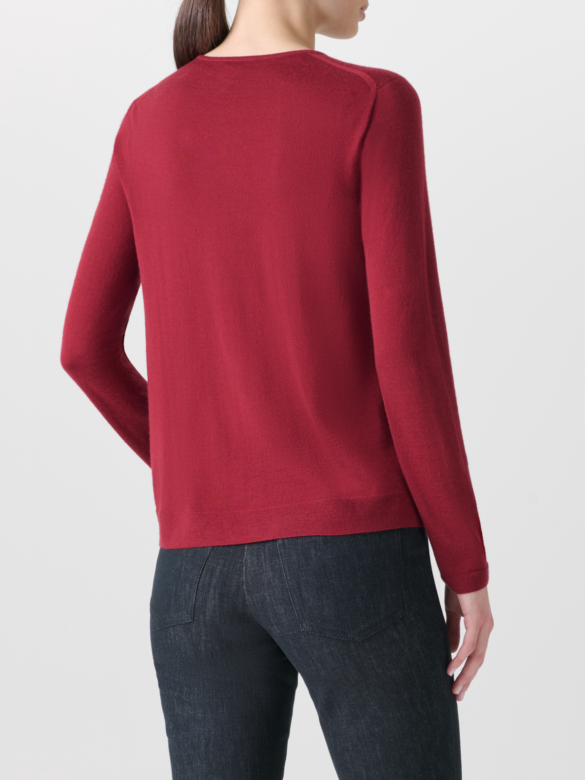 Designer Seamless Crew Neck Sweater in Cashmere Silk - wine - red #editorial