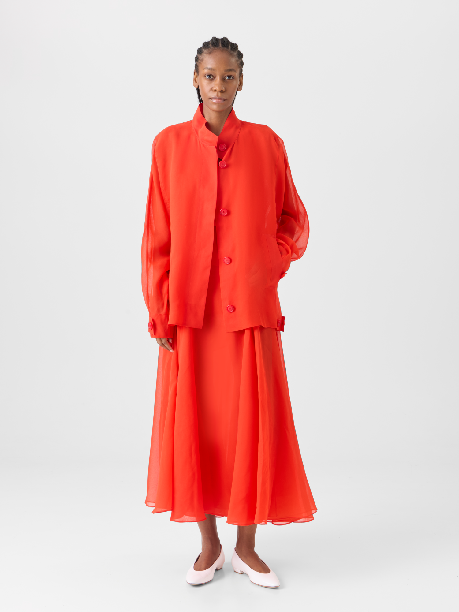 Designer Huma Oversize Parka Jacket in Silk Organza - red