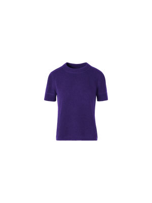Designer Short-Sleeve Cashmere Knit Sweater - purple