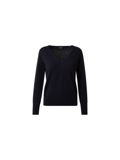 Designer 100% Cashmere V-Neck Knit Sweater - navy - blue