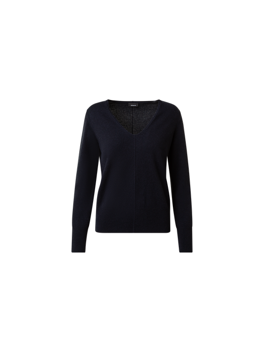 Designer 100% Cashmere V-Neck Knit Sweater - navy - blue