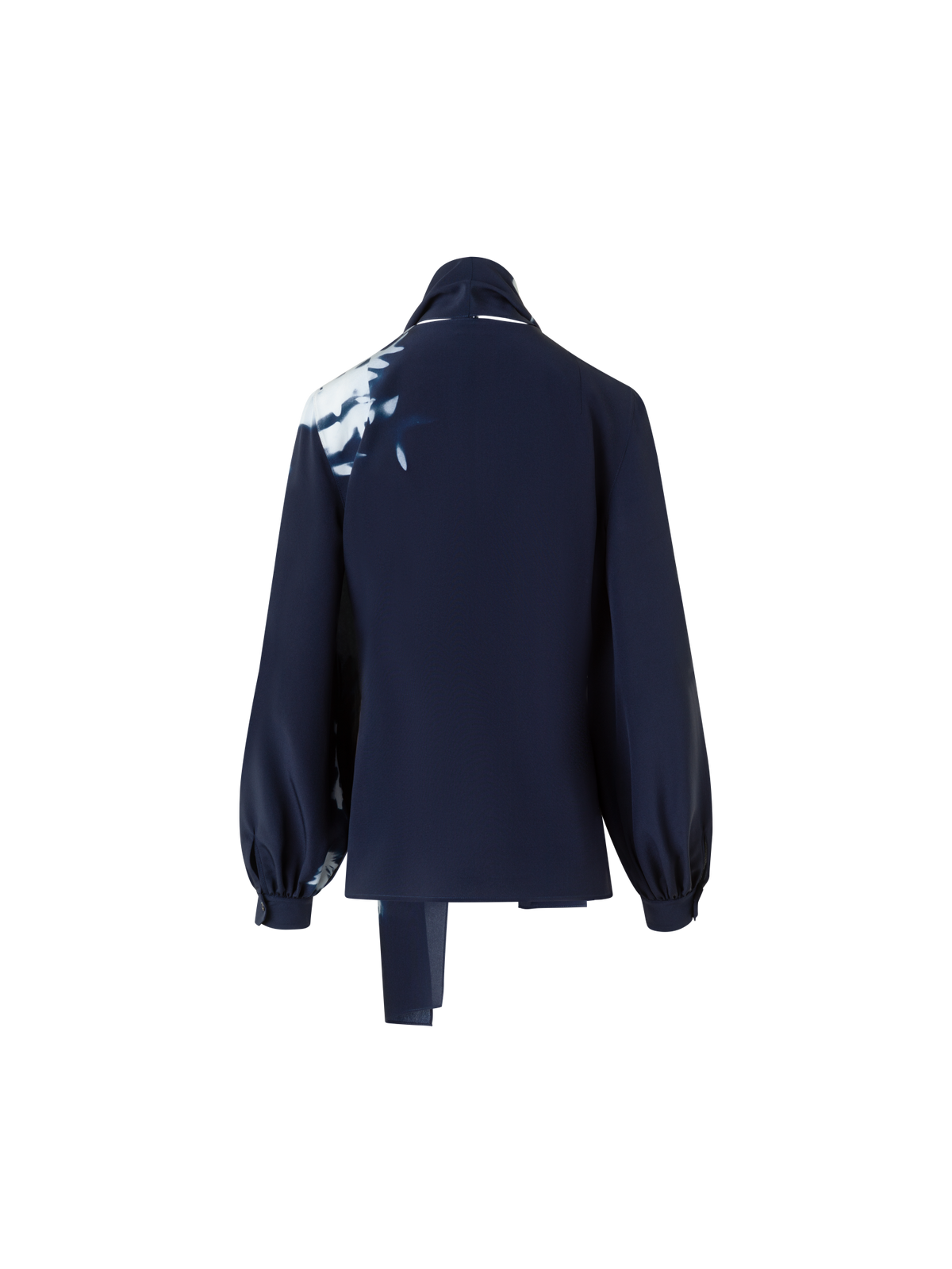 Designer Tie Neck Silk Blouse in Wildflower Print - neutral - navy - blue - multicolor