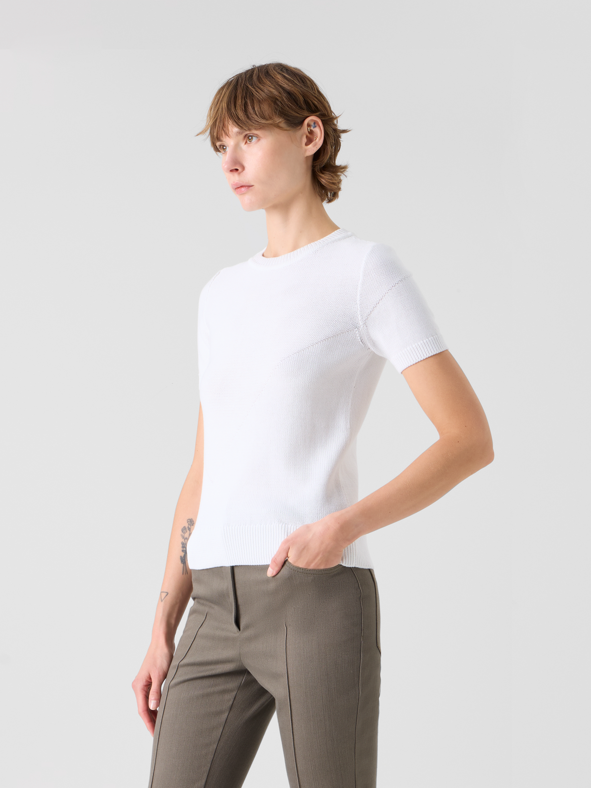 Designer Cotton Sweater with Polygon Intarsia - ecru #editorial