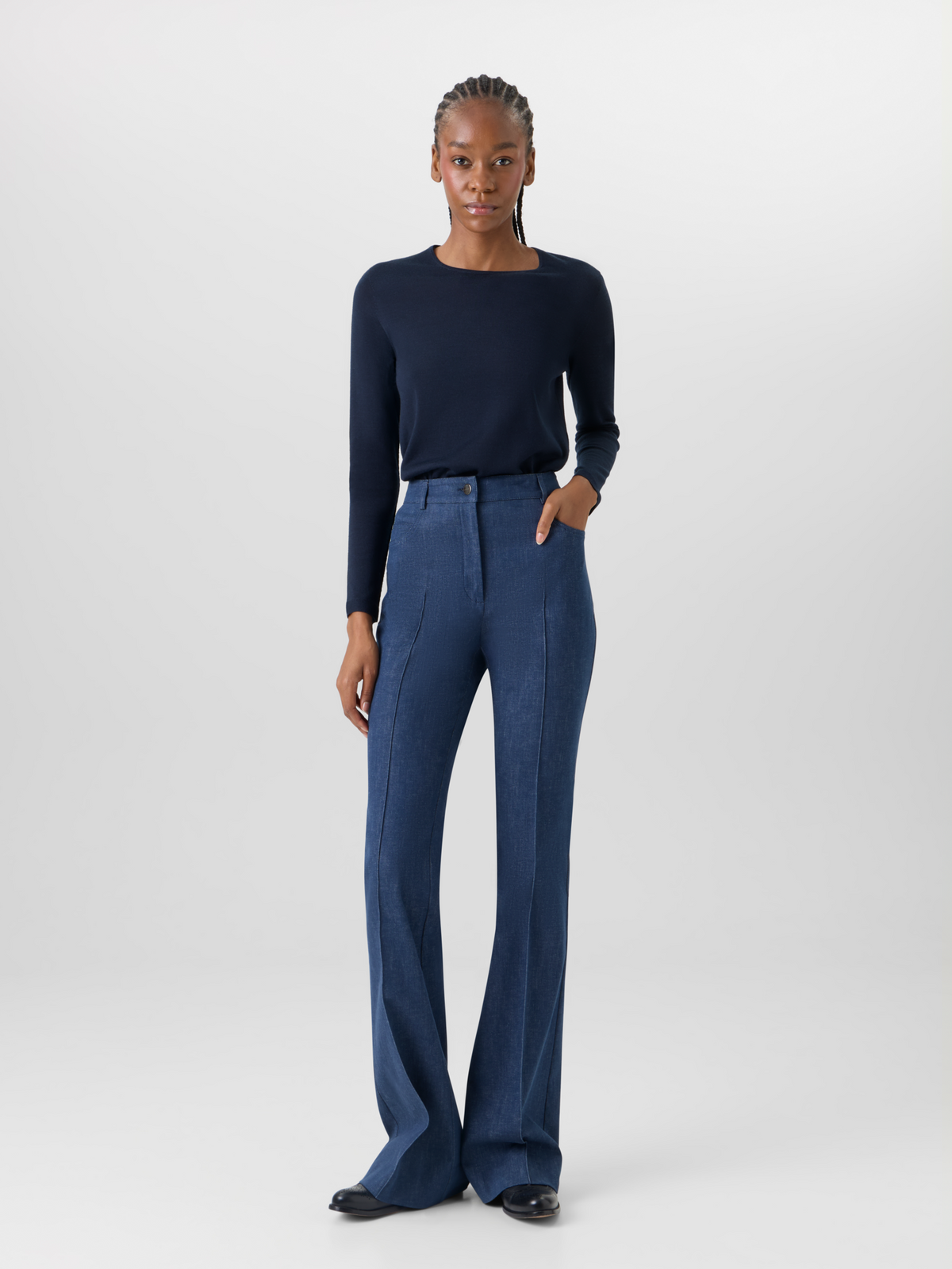 Designer Long-Sleeve Cashmere-Silk Knit Sweater - blue #editorial