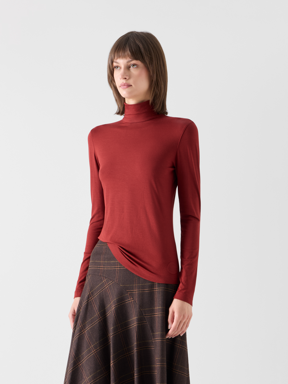 Designer Mock Neck Shirt in Modal Jersey - red 