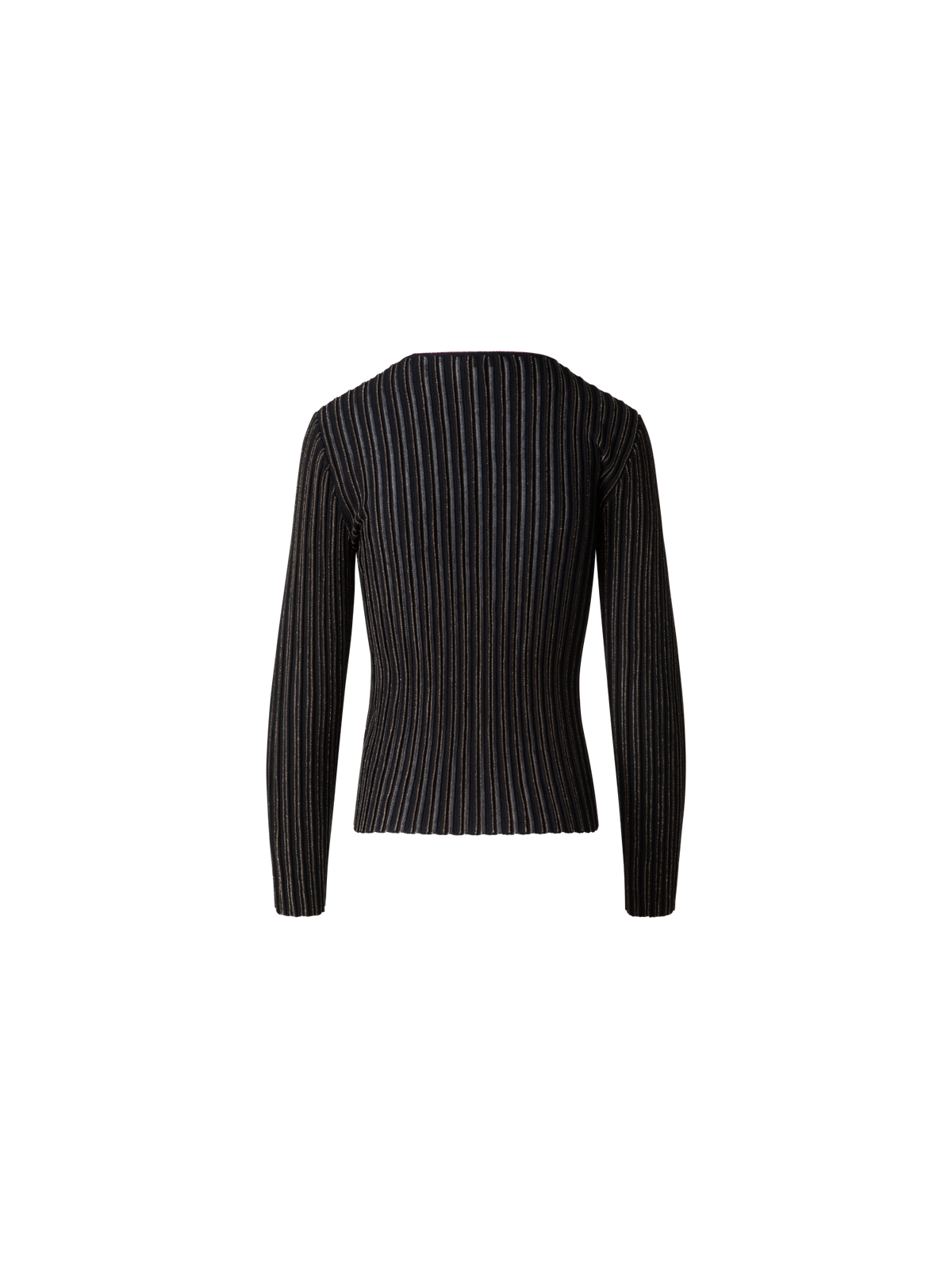 Designer Wool Silk Rib and Lurex Striped Sweater - black - multicolor - gold