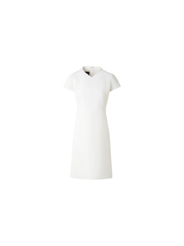 Designer V-Neck Sheath Dress in Cotton Silk Double-Face - neutral - ecru - white
