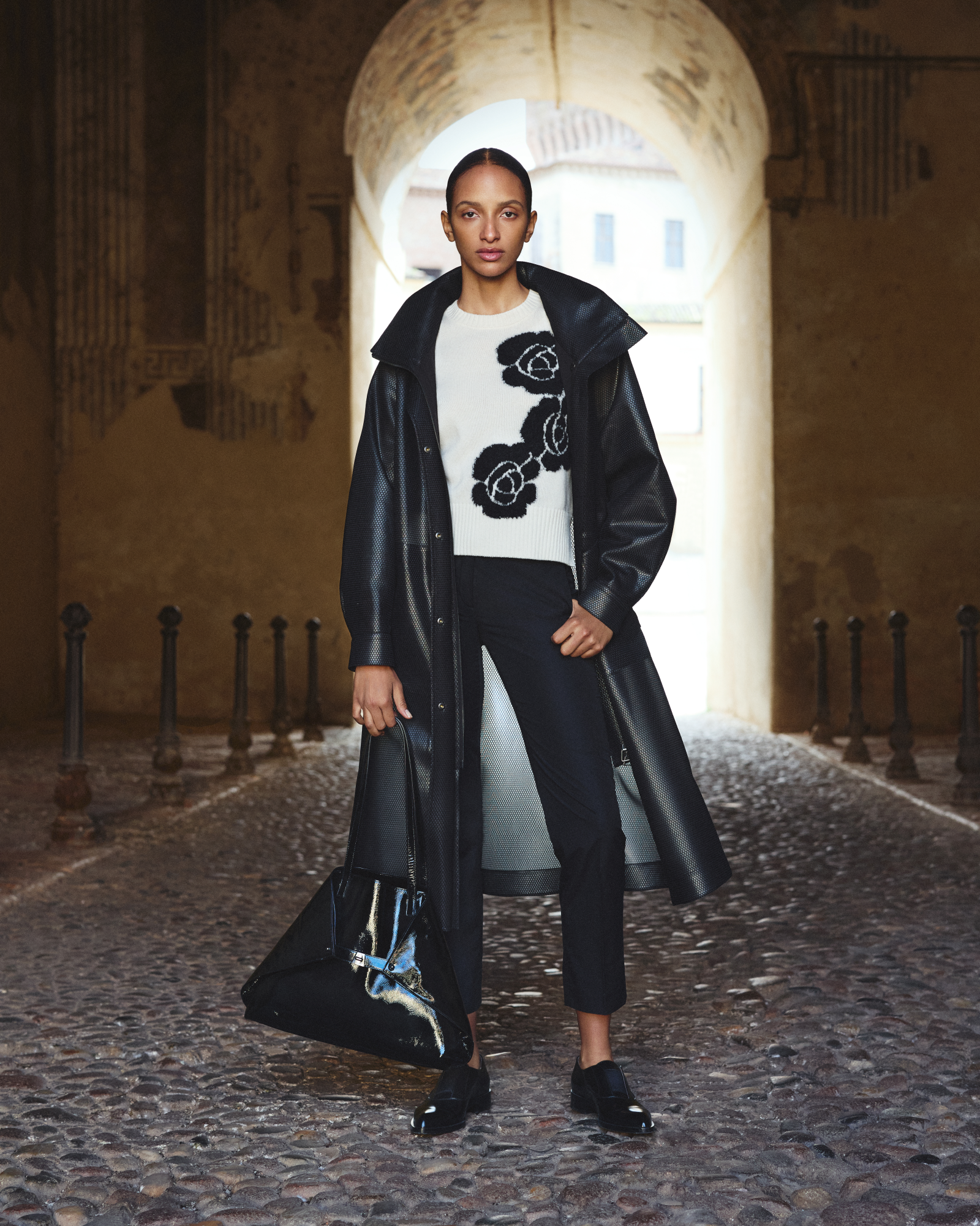 Designer Long Water Repellent Coat with Hood - black - neutral 