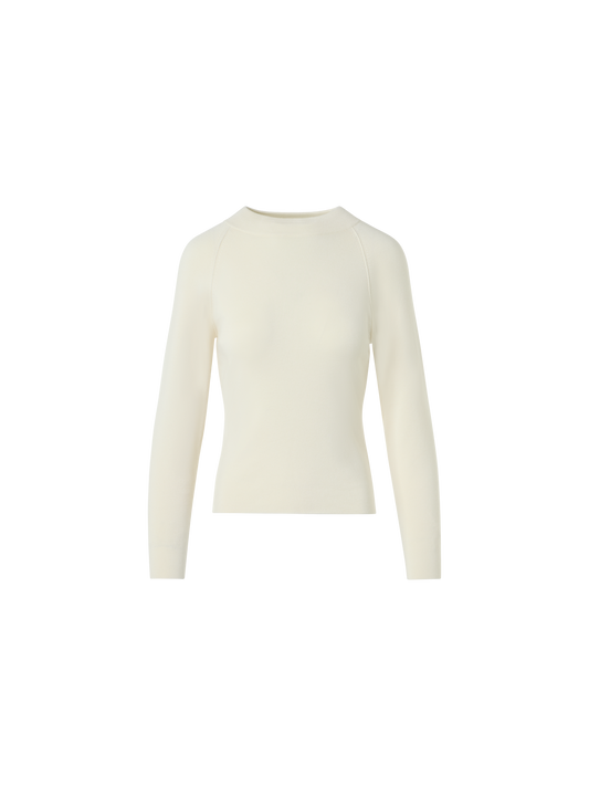Designer Fitted Cashmere Silk Knit Sweater - ecru