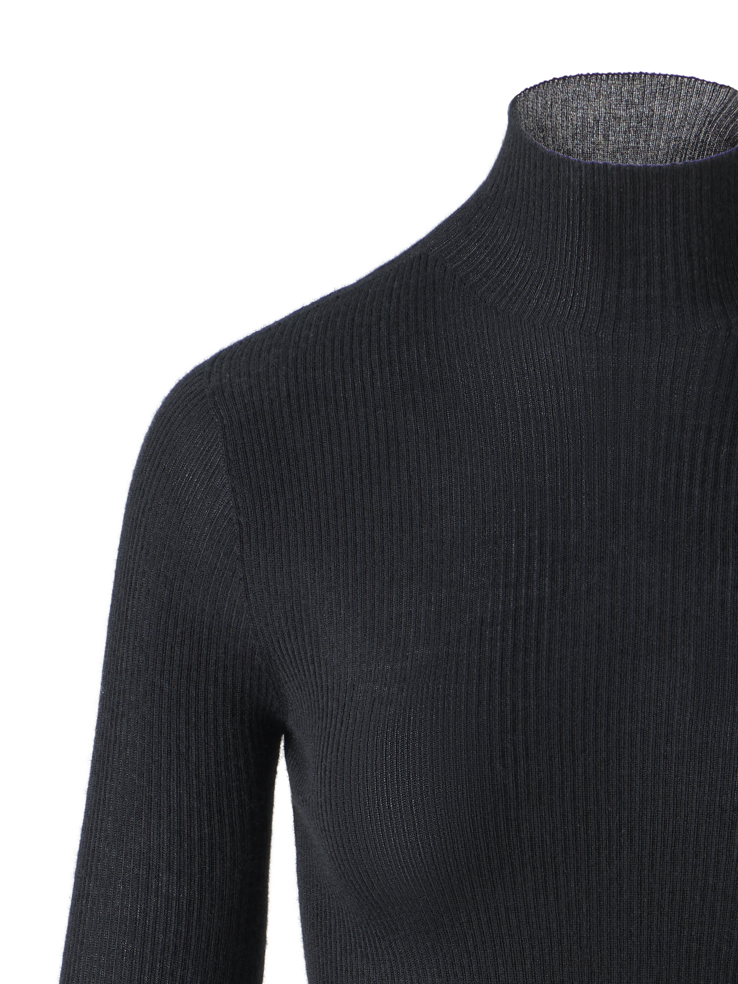Designer Fine Rib Cashmere Silk Mock Neck Pullover - black