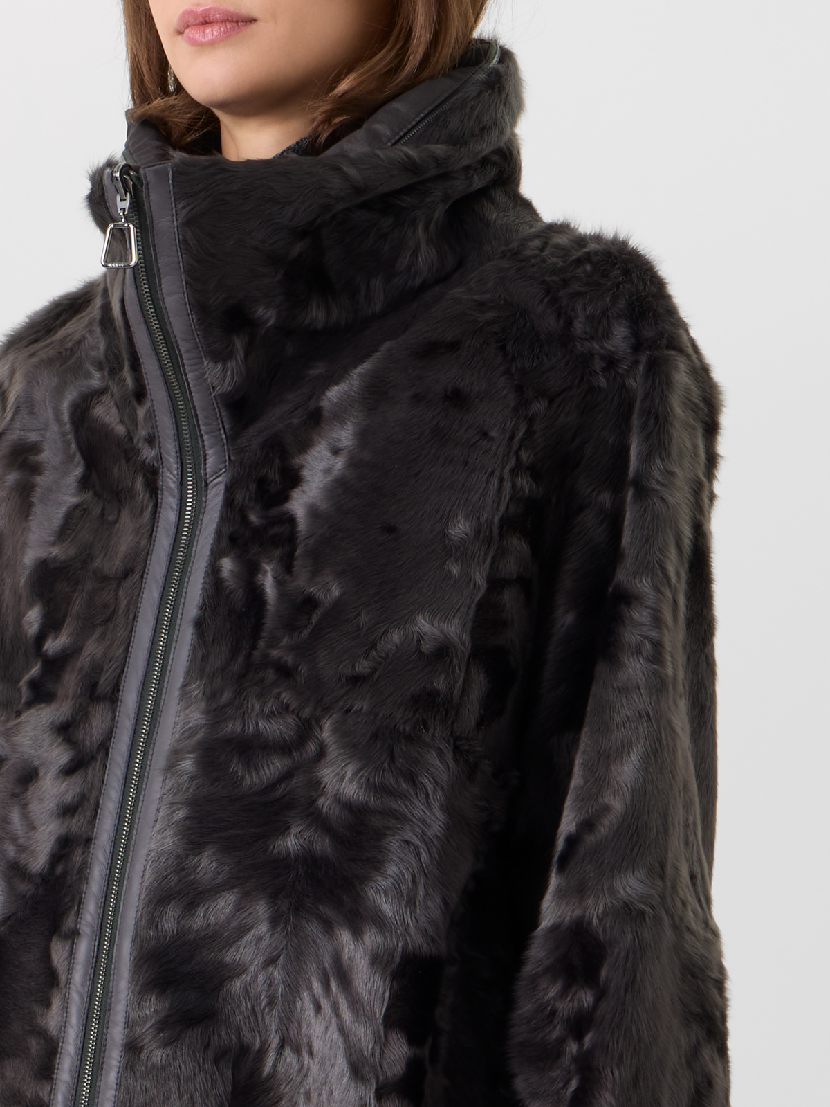 Designer Shearling Parka Reversible to Silk - grey #editorial