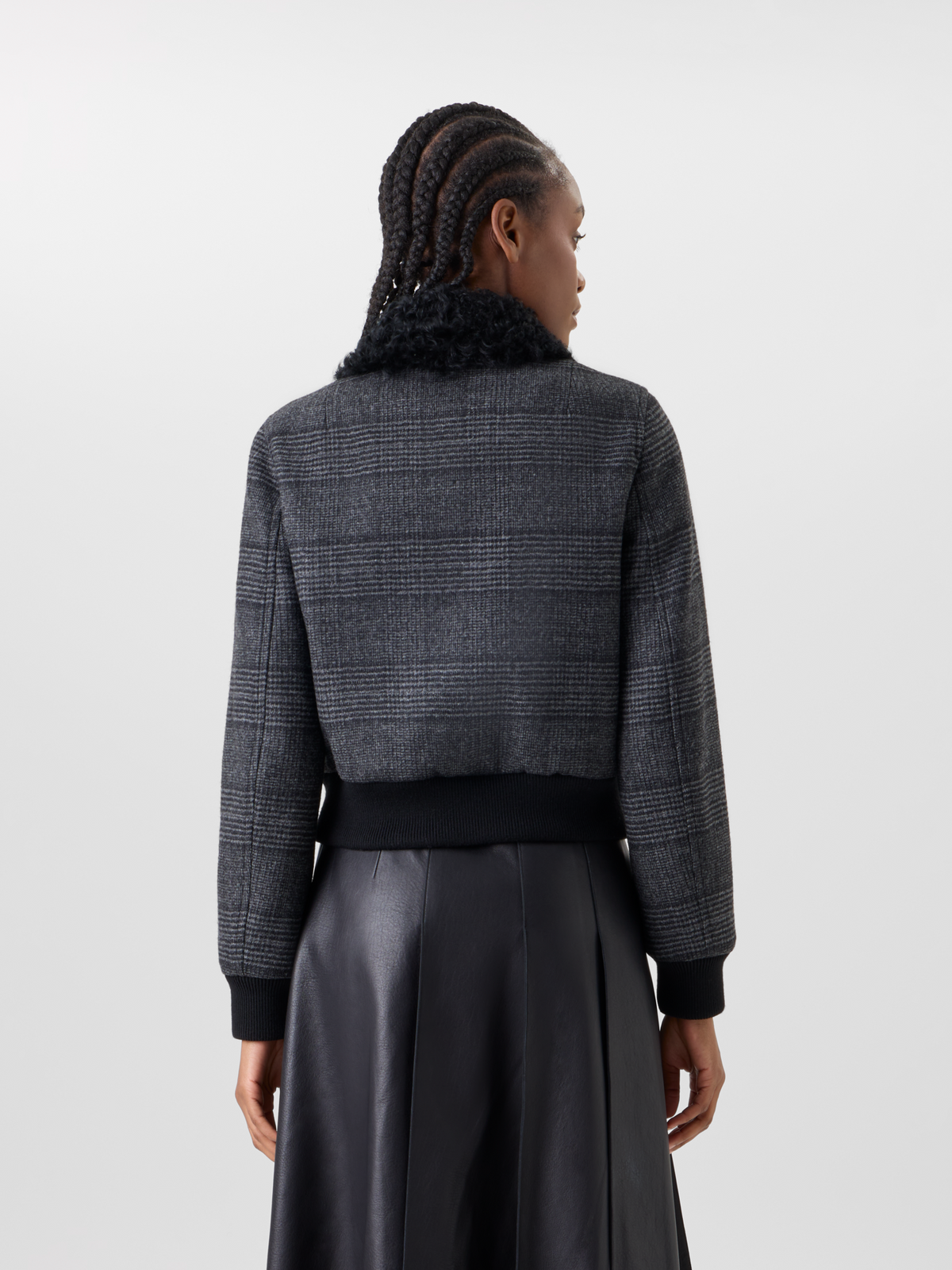 Designer Prince of Wales Wool Double-Face Bomber with Trapezoid Padding - black - multicolor - grey 