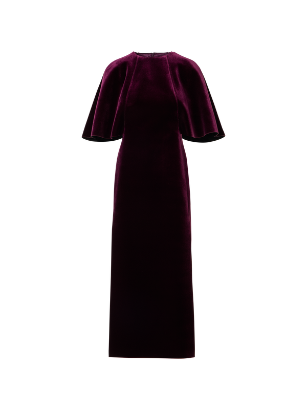 Designer Velvet Neoprene Midi Dress with Cape Sleeves - red