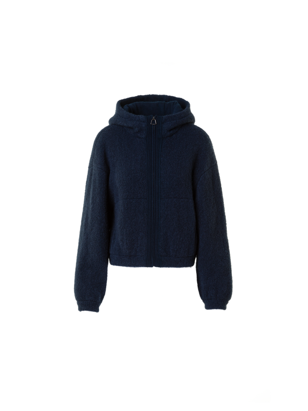 Designer Ultra-Soft Cashmere Silk Bouclé Zip Hoodie - neutral - navy - blue