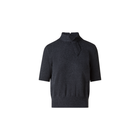 Short Sleeve Cashmere Sweater with Knot Detail