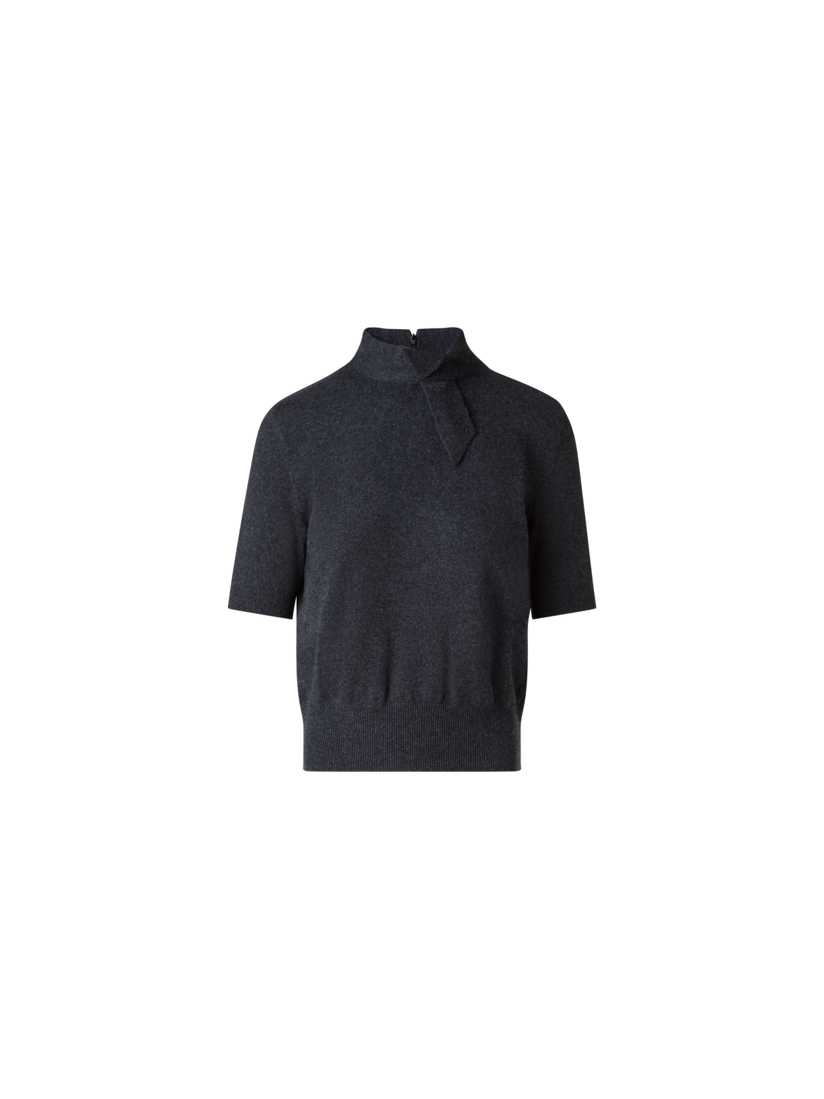 Designer Short Sleeve Cashmere Sweater with Knot Detail - grey