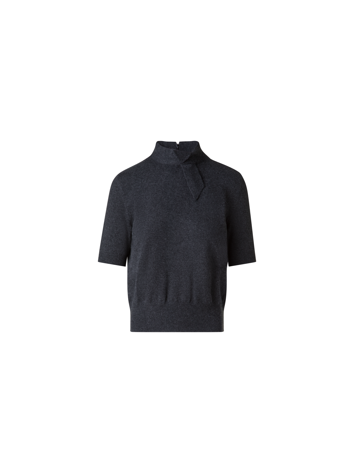 Designer Short Sleeve Cashmere Sweater with Knot Detail - grey