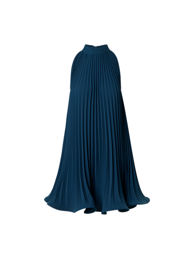 Designer A-Line Plissé Halter Mini Dress - navy