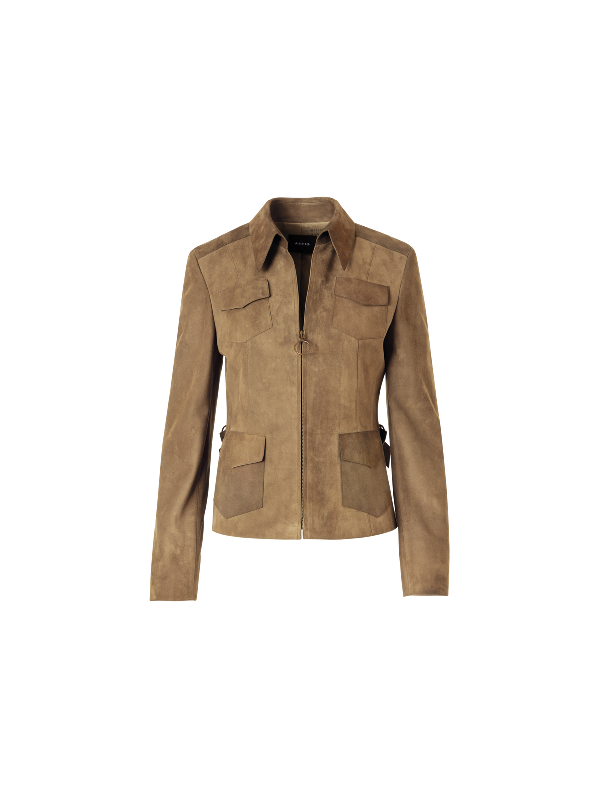 Designer Long-Sleeve Suede Leather Jacket - beige