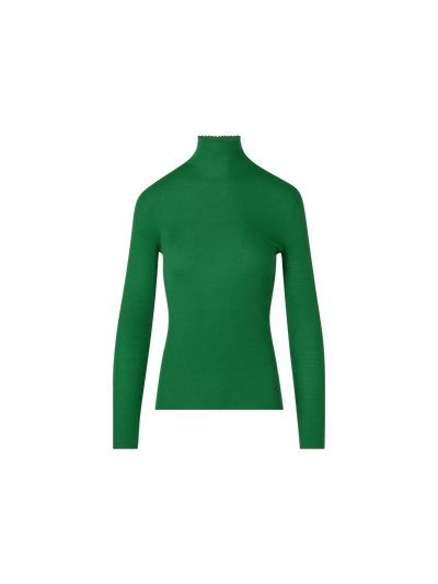 Designer Fine Rib Cashmere Silk Mock Neck Sweater - green