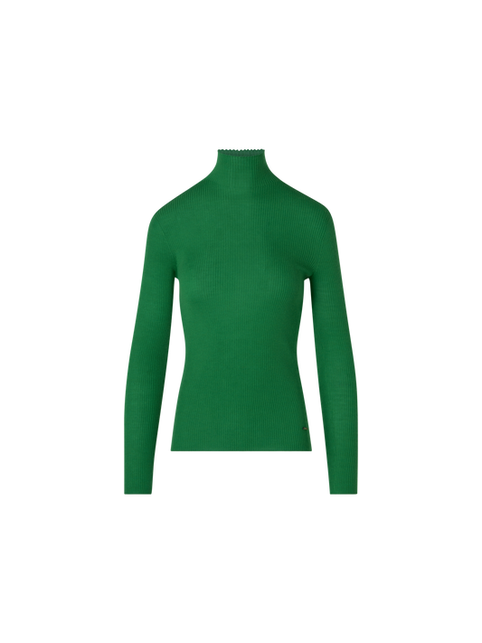 Designer Fine Rib Cashmere Silk Mock Neck Sweater - green