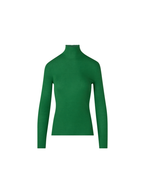 Designer Fine Rib Cashmere Silk Mock Neck Sweater - green