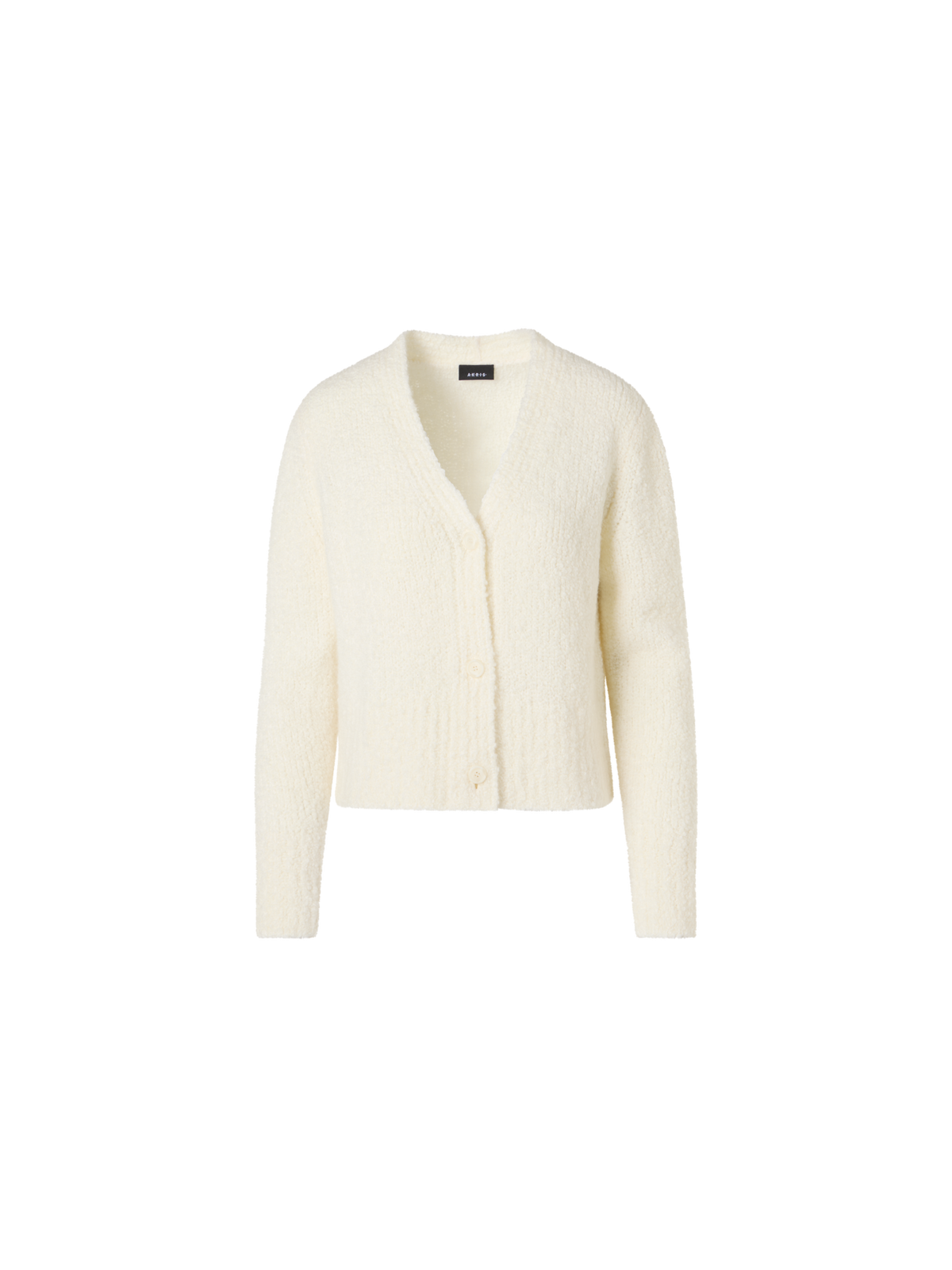 Designer Bracelet-Sleeve Cashmere-Silk Bouclé Knit Short Cardigan - ecru