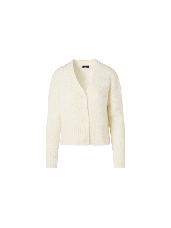 Designer Bracelet-Sleeve Cashmere-Silk Bouclé Knit Short Cardigan - ecru