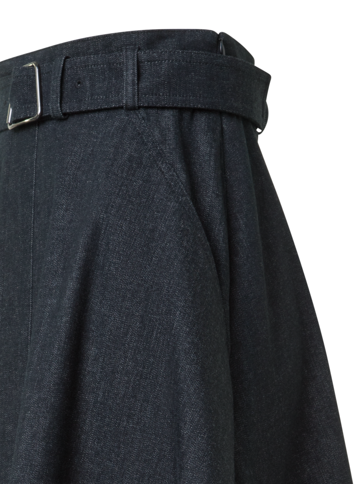 Designer Flared A-Line Midi Skirt in Cotton Denim - black - neutral
