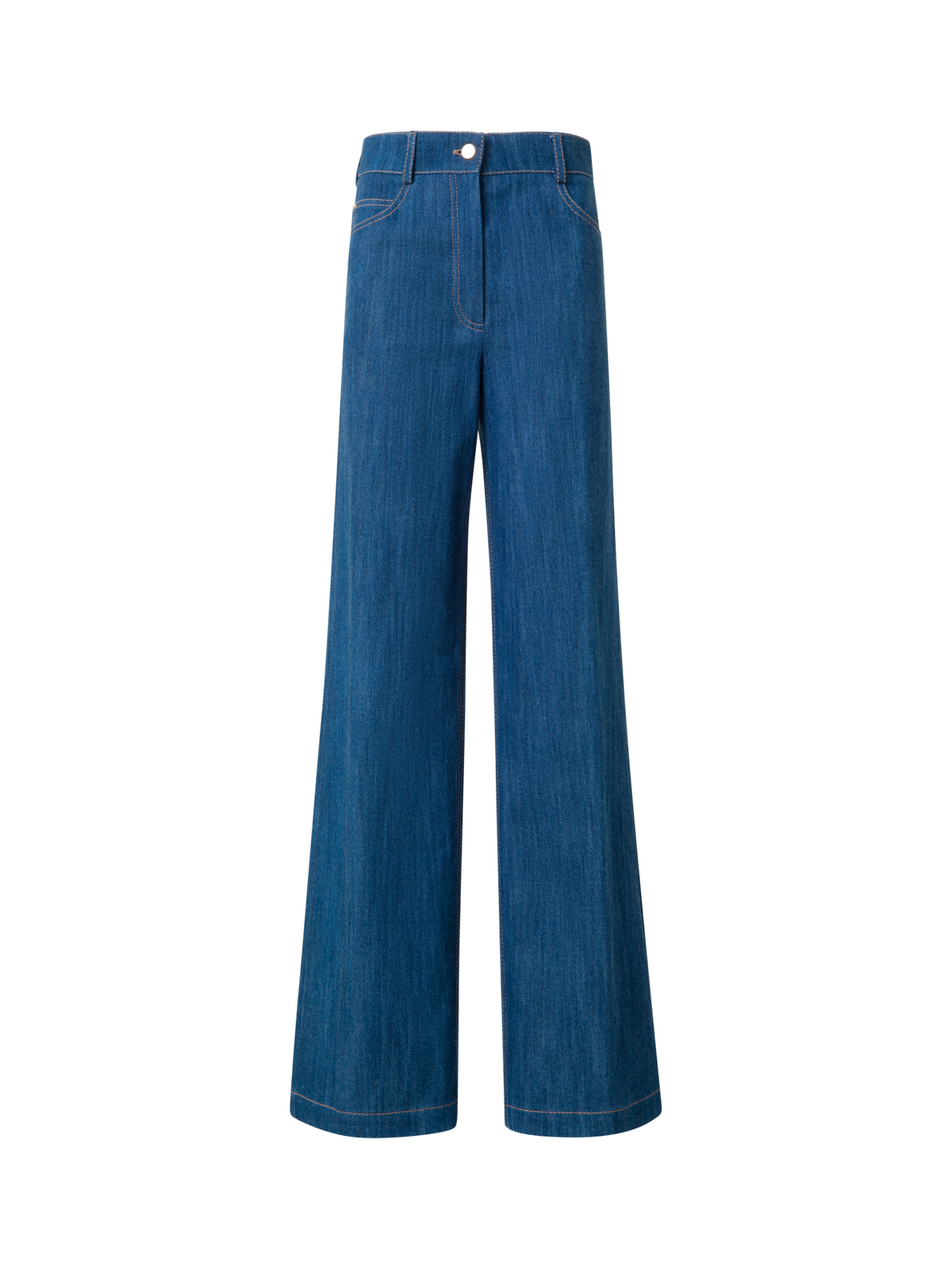 Designer Wide Cotton Denim Stretch Pants - blue