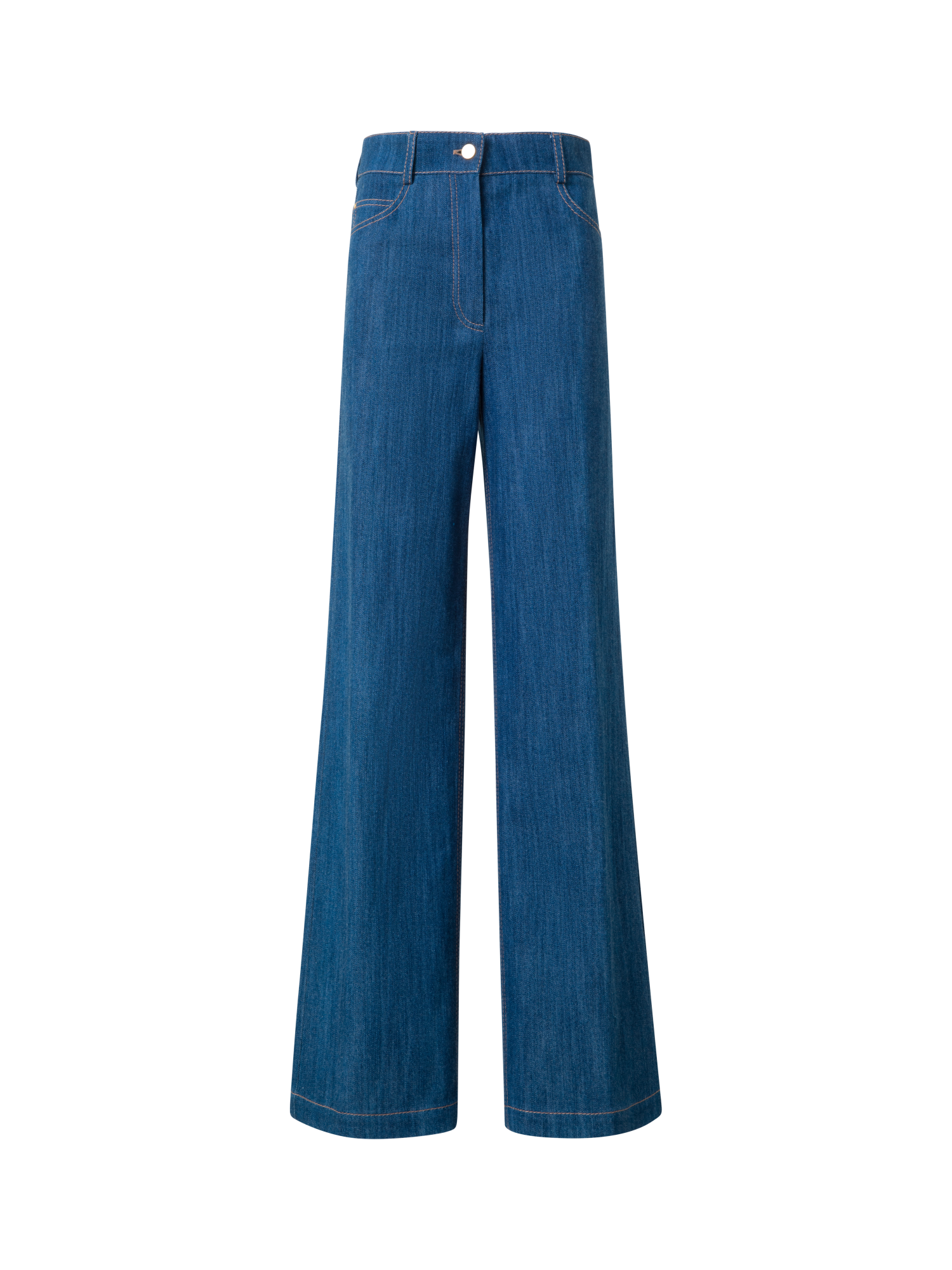 Designer Wide Cotton Denim Stretch Pants - blue