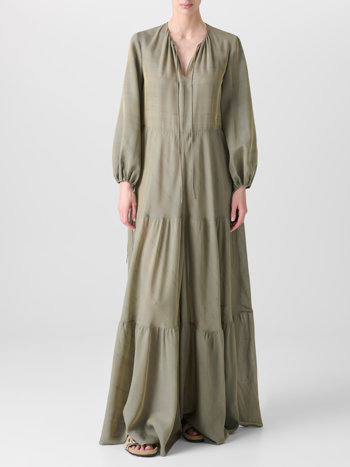 Designer Boho Midi Dress - neutral - green #editorial