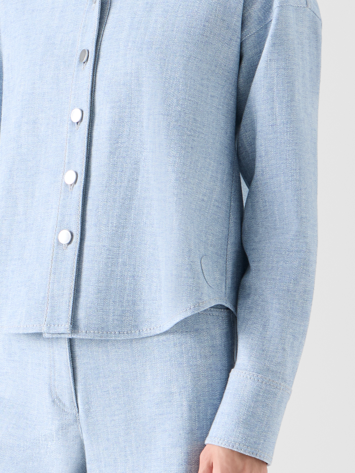 Designer Cropped Shirt Blouse in Brushed Winter Denim - blue #editorial
