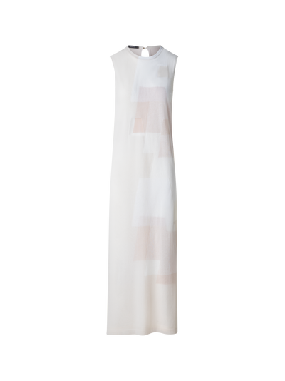 Designer Tube Knit Dress in Trapezoid Intarsia - multicolor - ecru - beige - white